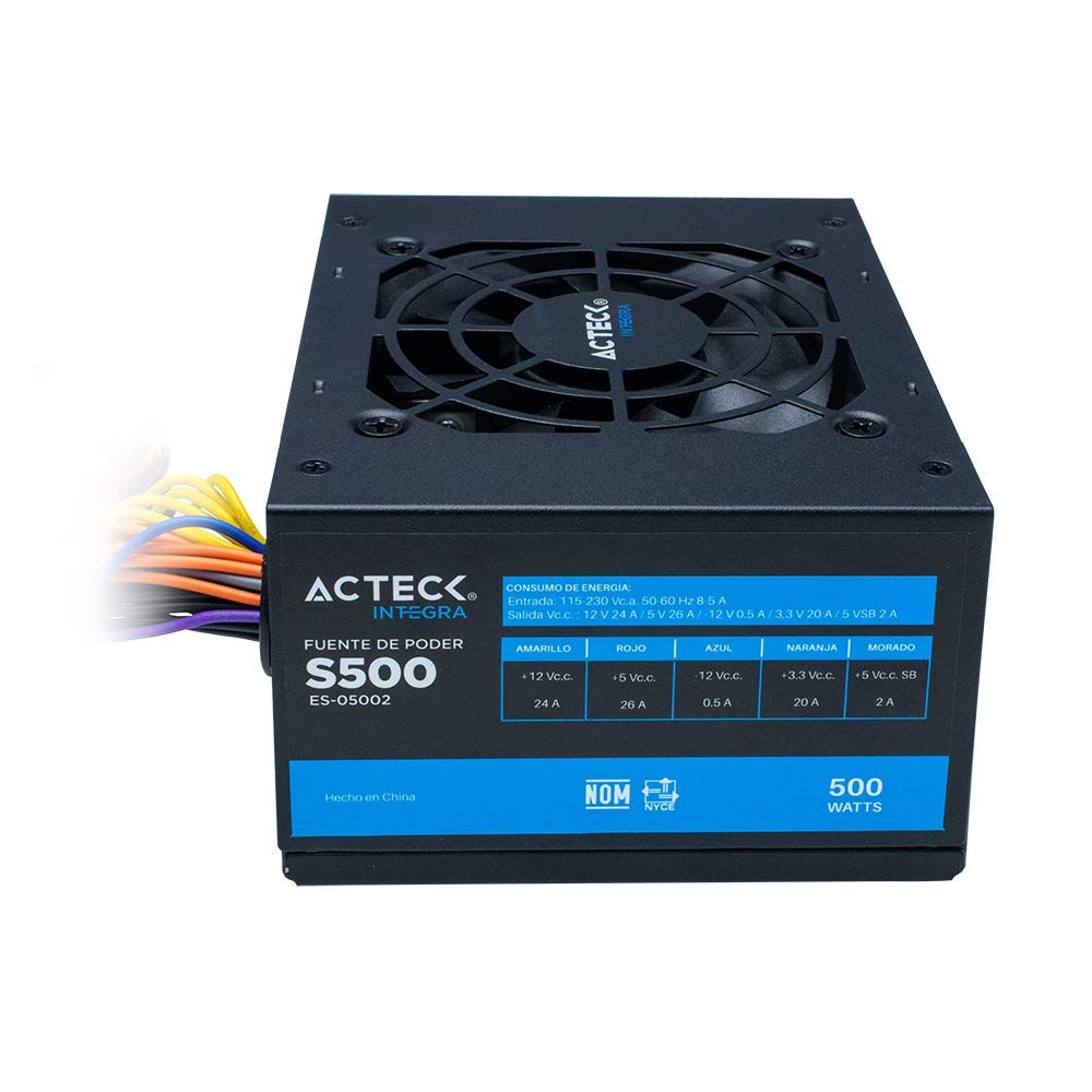 Fuente De Poder Acteck Blazar Ft500p Atx500w 2xmolex 4 Pin + 1x Negro, Acteck
