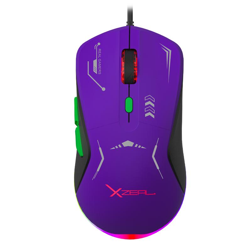 Mouse Gamer Rgb 7,200 Dpi 6 Botones ConexiÓn Usb 1.5m Morado-verde, Xzeal